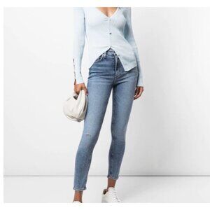 Rag & Bone Nina High Rise Womens Distressed Skinny Jeans Blue Ankle sz 27